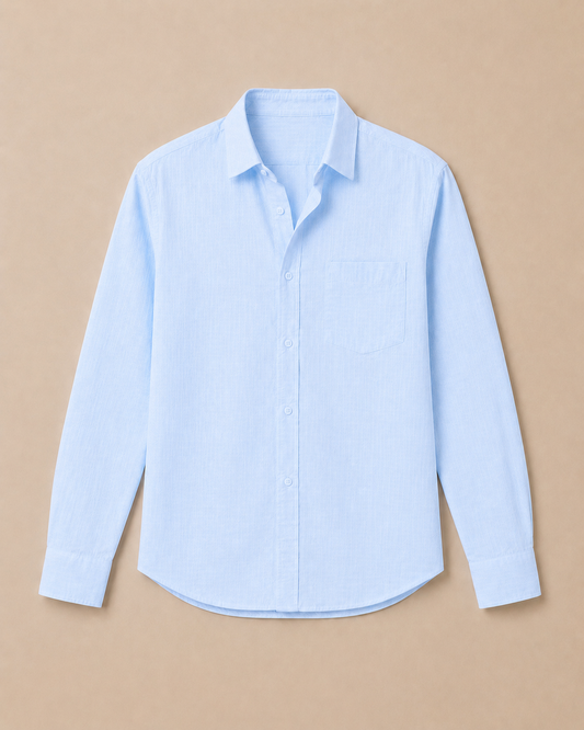 Sky blue linen blend shirt